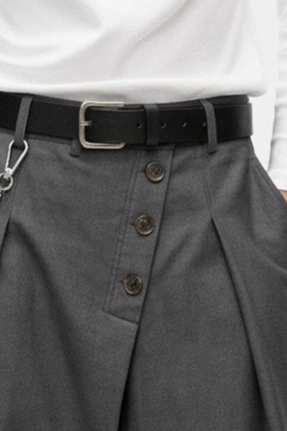 Wide-Leg Trousers – Diagonal Buttons & Deep Pleats