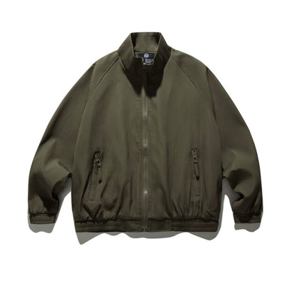 Vintage Stand Collar Cargo Jacket – Unisex Raglan Zip