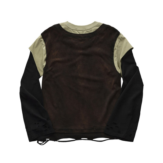 Deconstructed Spliced Washed Long Sleeve T-Shirt – Loose Unisex Streetwear