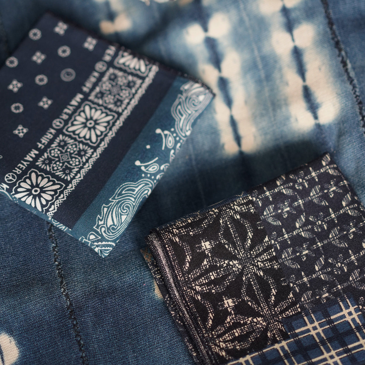 Indigo Paisley Patchwork Bandana – Vintage Cotton Square Scarf