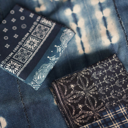 Indigo Paisley Patchwork Bandana – Vintage Cotton Square Scarf