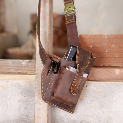 Crazy Horse Leather Phone Waist Bag – Retro Men's Belt Bag