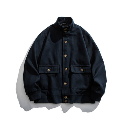 Wool Blend Stand Collar Utility Jacket – American Vintage Minimalist Loose Unisex – Coats Jackets | japanese streetwear | vintage workwear | unisex | Yamalinclothes