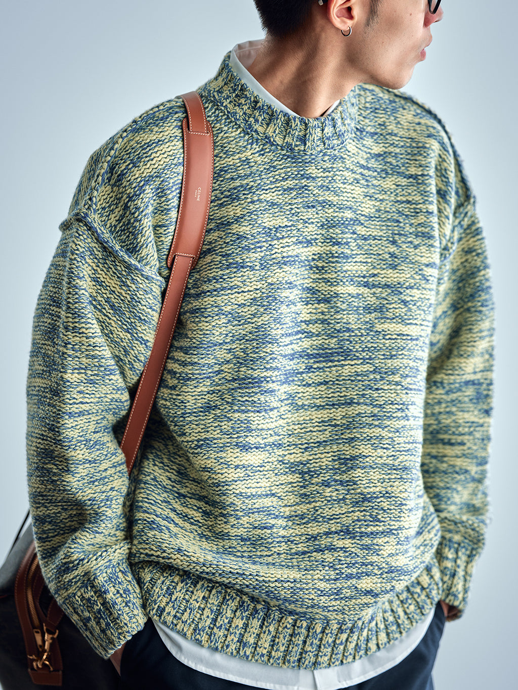 Japanese imported heavyweight high-density woven wool round neck pullover long-sleeved sweater