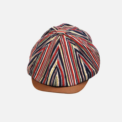 British Striped Reversible Newsboy Beret – Unisex Vintage Octagonal Flat Cap