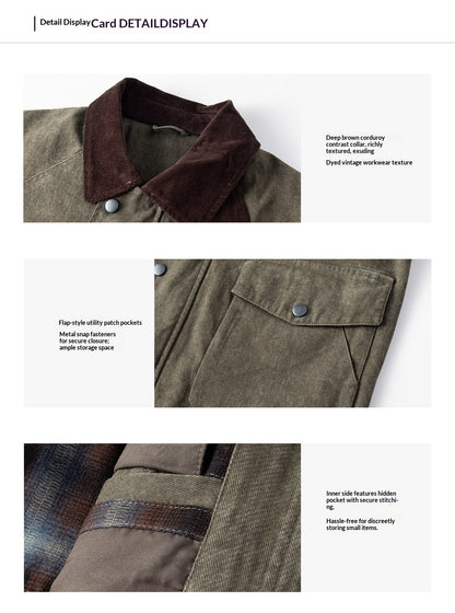 Washed Cotton Utility Lapel Jacket – American Vintage Loose Unisex