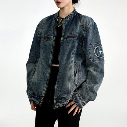 American Vintage Distressed Denim Jacket – Oversized Unisex Trucker Coat – Japanese vintage | yamalin clothes | Yamalinclothes