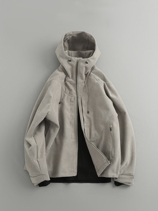 Curved Patchwork Corduroy Hooded Jacket – Functional Loose Outdoor Unisex – Coats Jackets | japanese streetwear | vintage workwear | unisex | Yamalinclothes