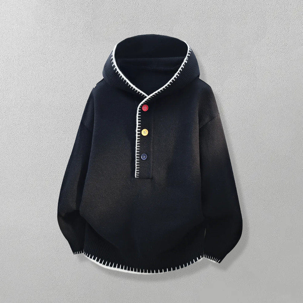 Color-Block Hooded Knit Jacket – Loose Button-Up Men – Japanese vintage | yamalin clothes | Yamalinclothes