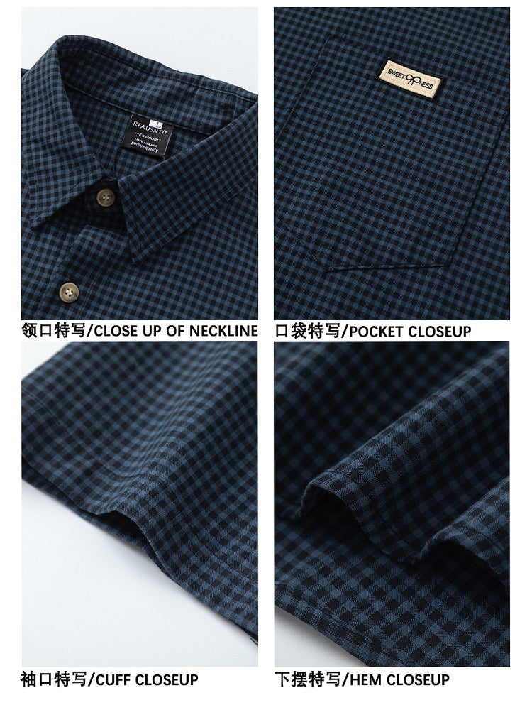 Japanese vintage plaid short-sleeve shirt for men and women, summer loose versatile, high-end shirt trend