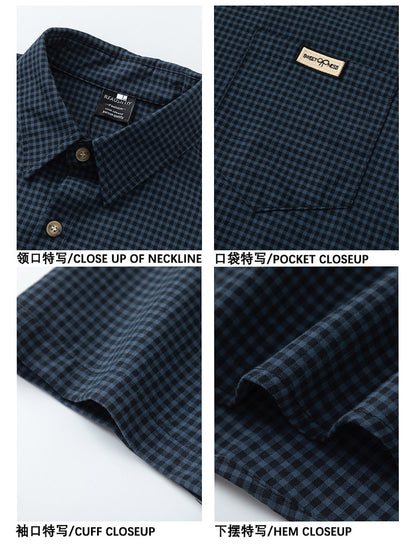 Japanese vintage plaid short-sleeve shirt for men and women, summer loose versatile, high-end shirt trend
