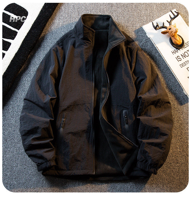 Fleece Thickened Reversible Stand Collar Jacket – Warm Unisex Autumn Winter