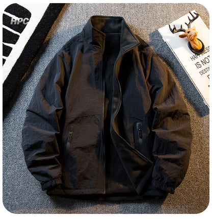 Fleece Thickened Reversible Stand Collar Jacket – Warm Unisex Autumn Winter