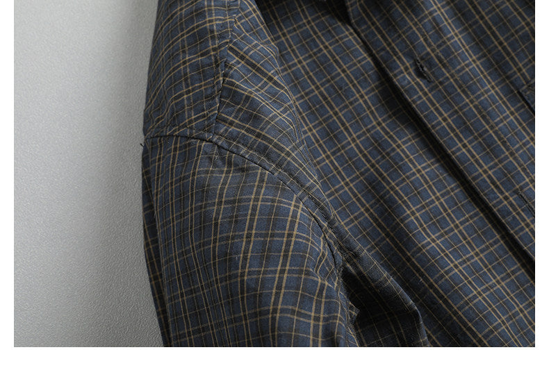 Japanese Retro Plaid Shell Buckle Long Sleeve Shirt – Loose Versatile Cotton Shirt for Men – Japanese vintage | yamalin clothes | Yamalinclothes