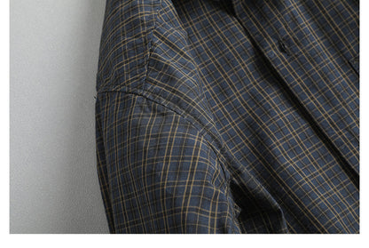 Japanese Retro Plaid Shell Buckle Long Sleeve Shirt – Loose Versatile Cotton Shirt for Men – Japanese vintage | yamalin clothes | Yamalinclothes