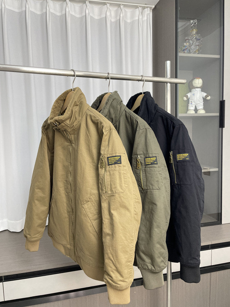 Fleece-Lined Stand-Collar Cargo Jacket – American Vintage Thickened Unisex – Japanese vintage | fall outfits 2026 | fall winter outfits | classy winter outfits | lazy comfy outfits | japanese streetwear | vintage workwear | yamalin clothes | Yamalinclothes