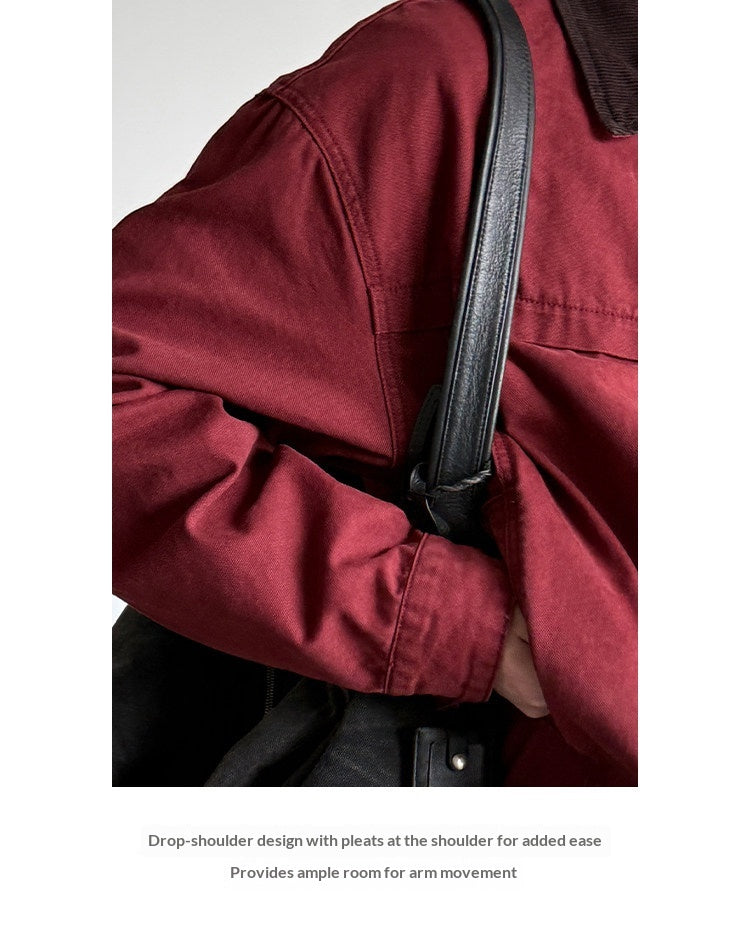 Cotton Canvas Jacket – Washed Red & Corduroy Collar | Yamalinclothes
