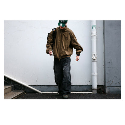 Spliced Textured Stand-Collar Jacket – American Retro Oversized Unisex