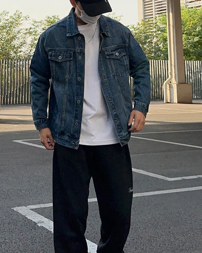 American Vintage Washed Denim Jacket – Oversized Unisex Utility Trucker Coat