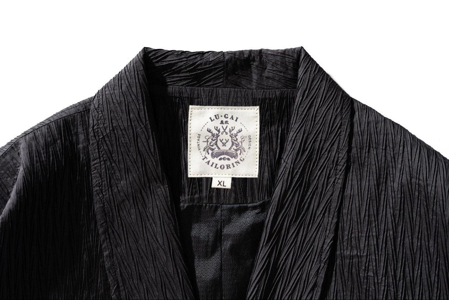 Japanese Kami-Print Haori Kimono Jacket – Lapel Buckle Pleated Oversized Coat – Japanese vintage | yamalin clothes | Yamalinclothes