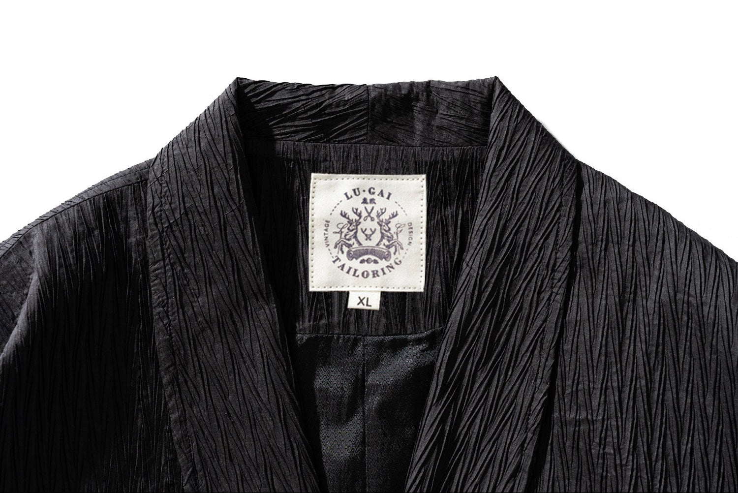 Japanese Kami-Print Haori Kimono Jacket – Lapel Buckle Pleated Oversized Coat – Japanese vintage | yamalin clothes | Yamalinclothes