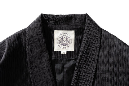 Japanese Kami-Print Haori Kimono Jacket – Lapel Buckle Pleated Oversized Coat – Japanese vintage | yamalin clothes | Yamalinclothes
