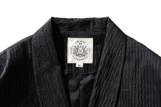 Japanese Kami-Print Haori Kimono Jacket – Lapel Buckle Pleated Oversized Coat – Japanese vintage | yamalin clothes | Yamalinclothes