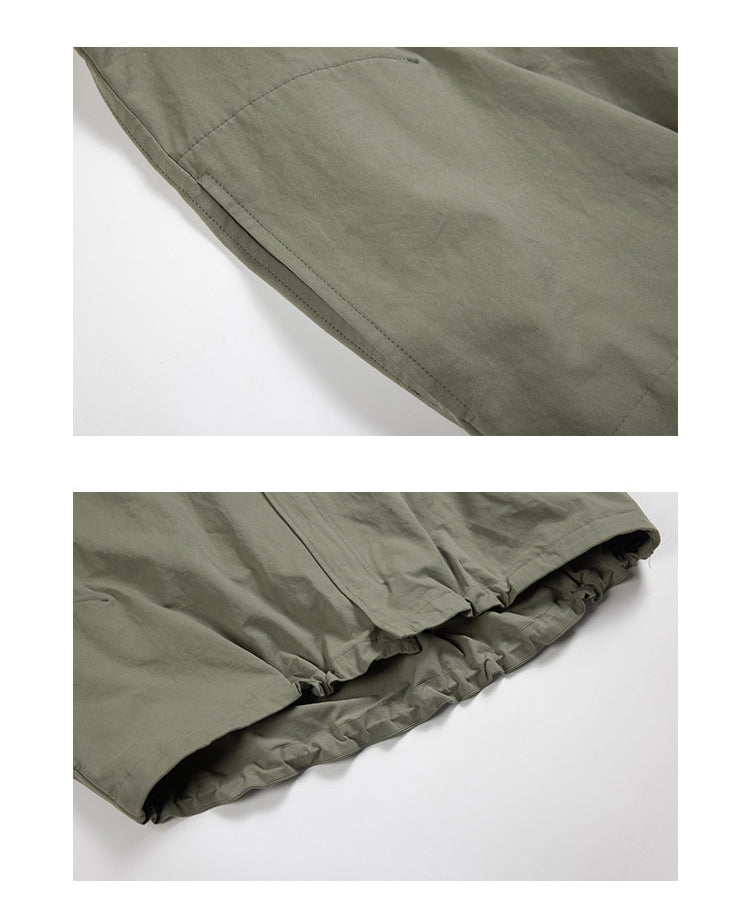 Washed Army Green Stand Collar Zip Jacket – Men's Loose Cargo Overshirt