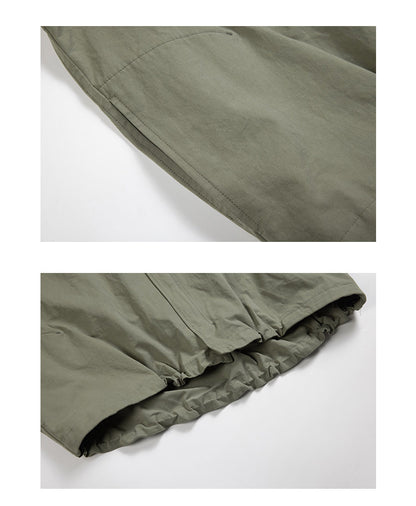 Washed Army Green Stand Collar Zip Jacket – Men's Loose Cargo Overshirt