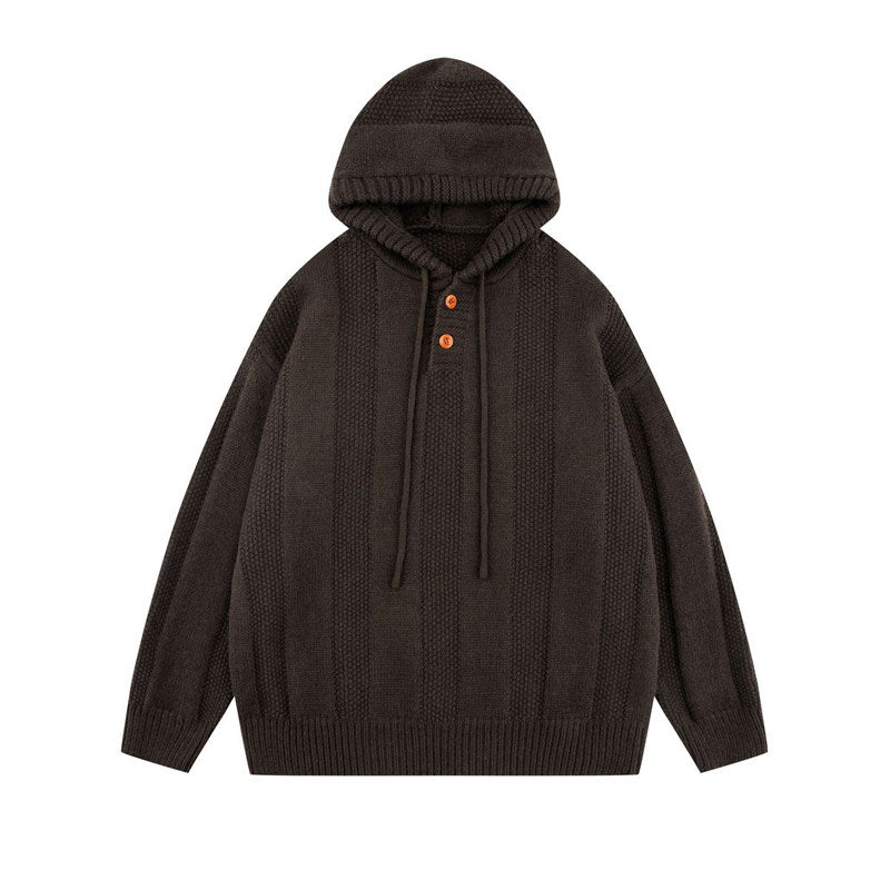 Japanese Hooded Knit Pullover – Unisex Oversized Thick Blue Coffee