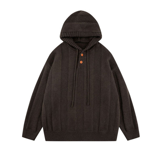 Japanese Hooded Knit Pullover – Unisex Oversized Thick Blue Coffee