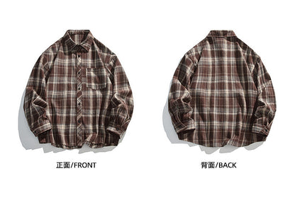Retro American Check Long Sleeve Shirt – Loose Unisex Casual Overshirt