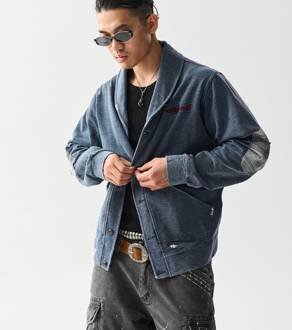 American Vintage Washed Distressed Zip-Up Cardigan – Contrast Collar Oversized Sweatshirt