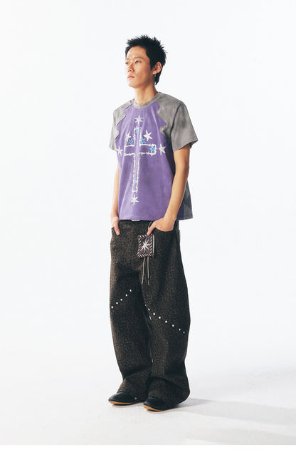 Irregularly patterned patchwork short-sleeved T-shirt – Japanese vintage | yamalin clothes | Yamalinclothes