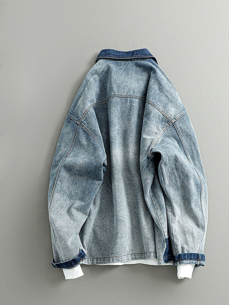 Chinese Frog Button Denim Jacket – Vintage Cotton Oversized Unisex