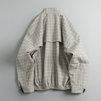 Japanese Retro Plaid Stand Collar Cropped Jacket – Cleanfit Silhouette Spring Jacket for Men – Japanese vintage | yamalin clothes | Yamalinclothes