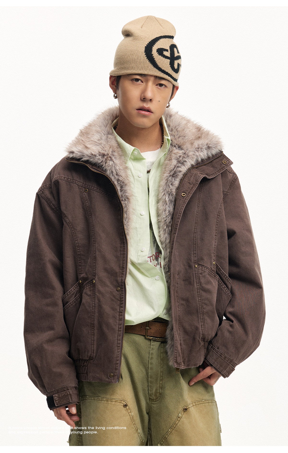 Frost Ice Texture Leather Jacket – Loose Heavyweight Winter Unisex