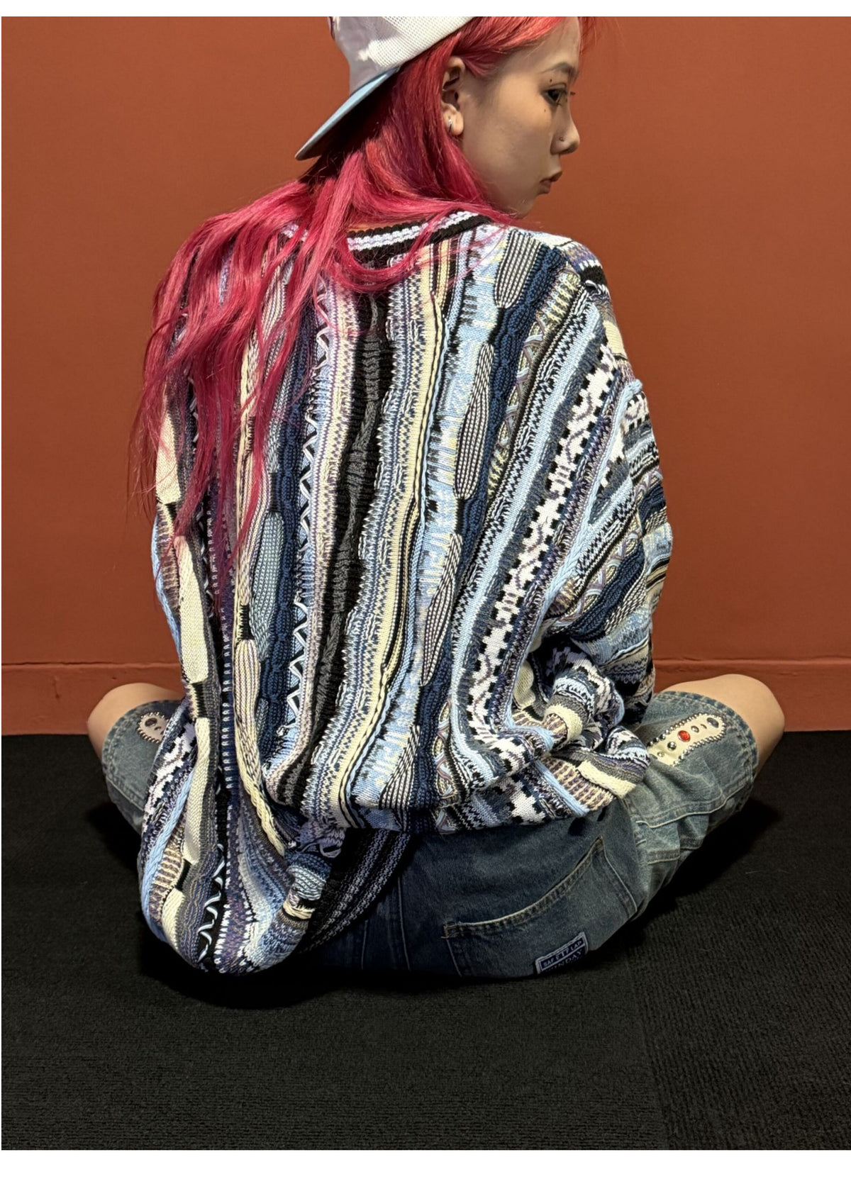 Vertical Stripe Patchwork Jacquard Crew Neck Sweater – Loose Unisex