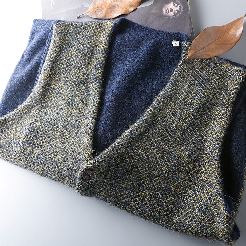 Heavy goods Italian order! Mohair + wool autumn and winter men's knitted cardigan sweater vest