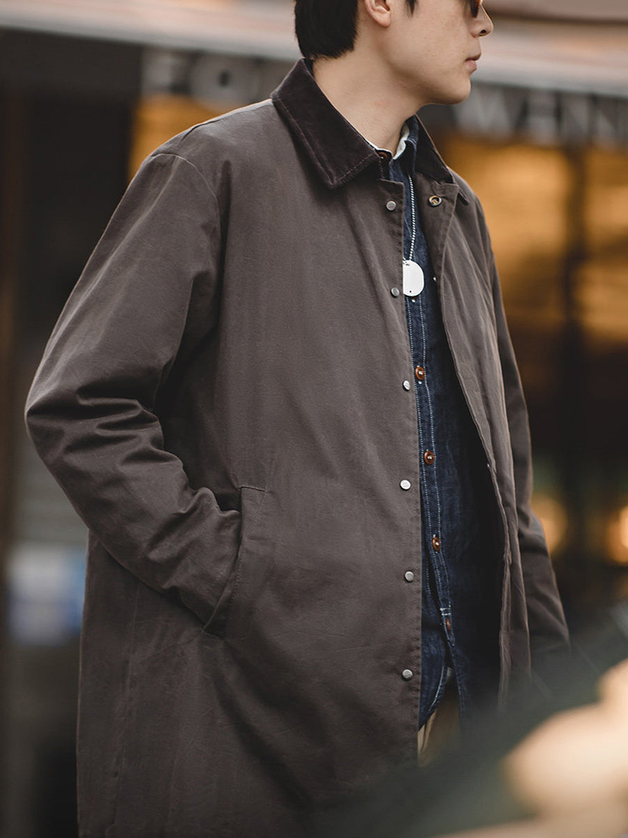 Oil Wax Waterproof Windbreaker Coat – American Retro Lapel Men's
