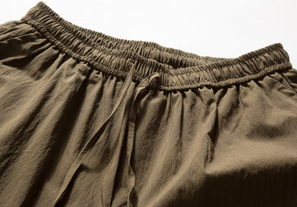 Japanese Pleated Wide-Leg Cargo Trousers – Oversized Unisex Elastic Waist Slacks