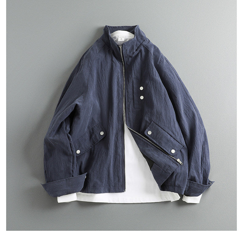 Japanese Outdoor Lightweight Stand Collar Cropped Jacket – Loose Silhouette Spring Jacket for Men – Japanese vintage | yamalin clothes | Yamalinclothes