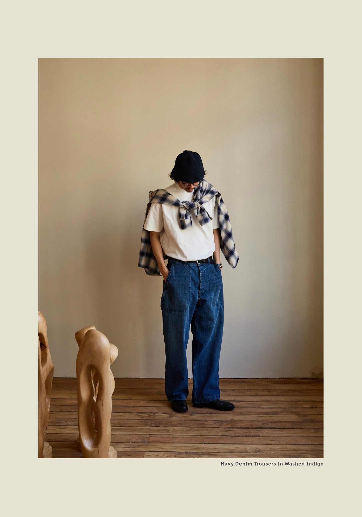 SS26 Navy Denim Jeans - Yamalin Vintage Washed 13oz Bamboo Weave Deck Jeans