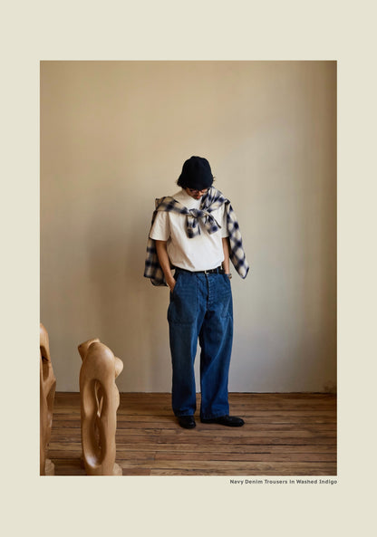 SS26 Navy Denim Jeans - Yamalin Vintage Washed 13oz Bamboo Weave Deck Jeans