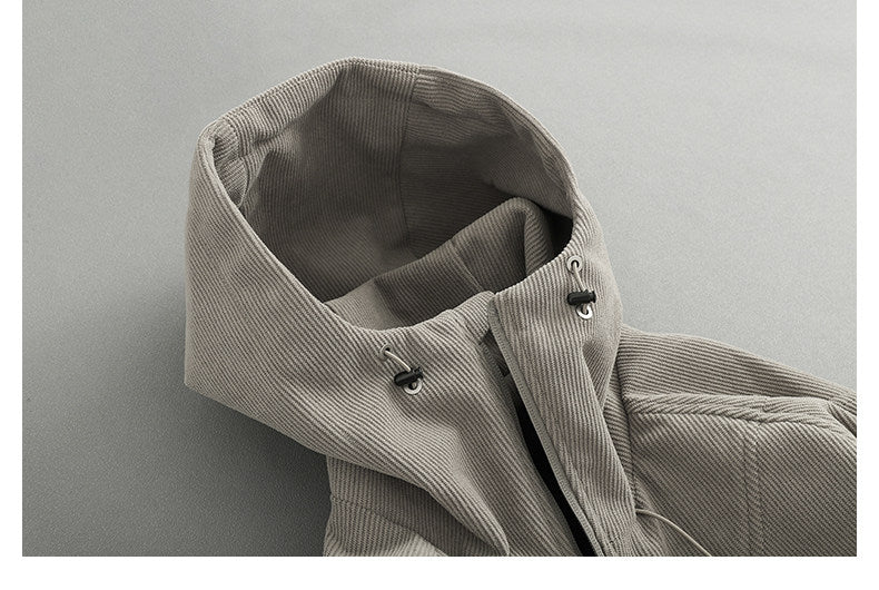 Curved Patchwork Corduroy Hooded Jacket – Functional Loose Outdoor Unisex – Coats Jackets | japanese streetwear | vintage workwear | unisex | Yamalinclothes
