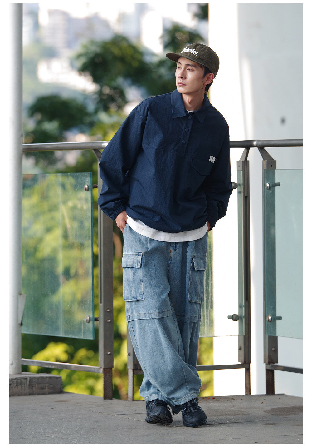 Japanese Retro Drop Shoulder Polo Long Sleeve Shirt – Loose Unisex Casual Top – Japanese vintage | yamalin clothes | Yamalinclothes