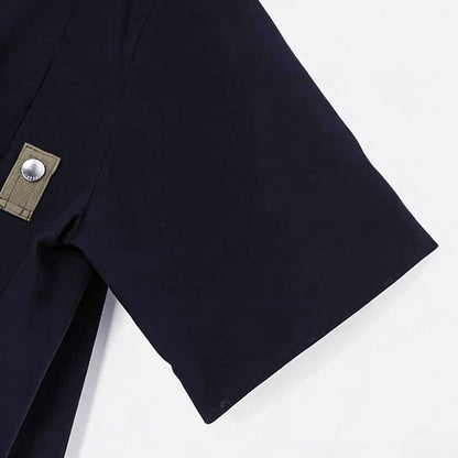 Japanese Workwear Patchwork Collar Short Sleeve Shirt – Loose Unisex Casual