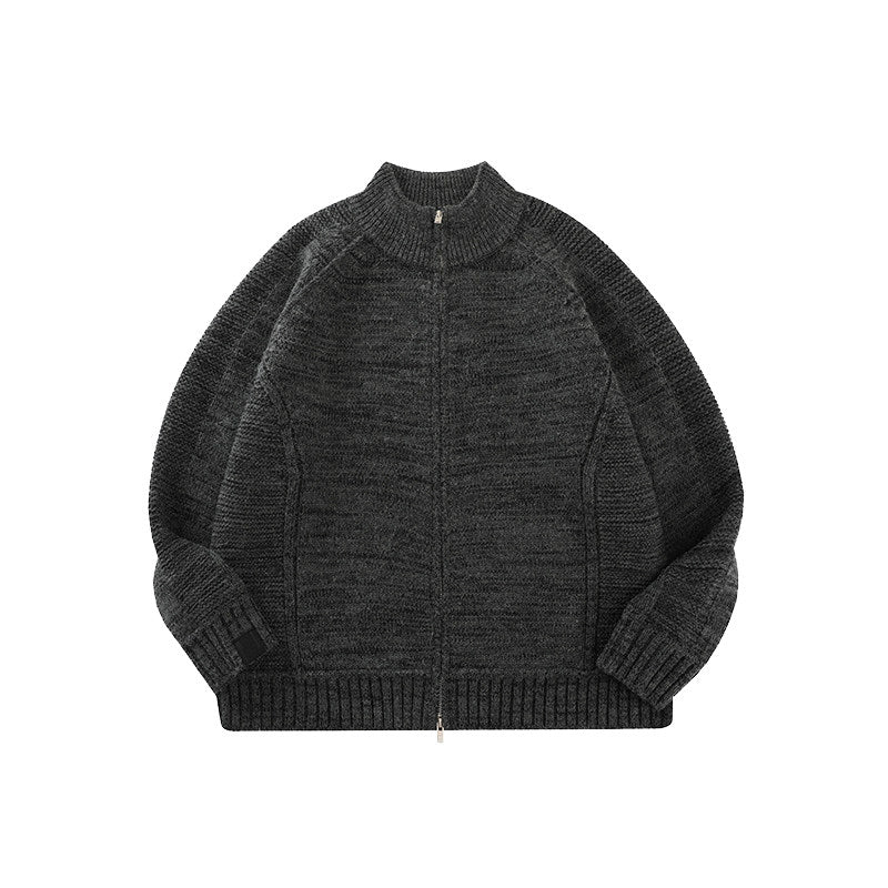 Merino Wool Blend Zip Cardigan – Heavyweight Panel Knit Coat – Japanese vintage | yamalin clothes | Yamalinclothes