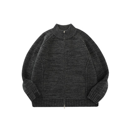 Merino Wool Blend Zip Cardigan – Heavyweight Panel Knit Coat – Japanese vintage | yamalin clothes | Yamalinclothes