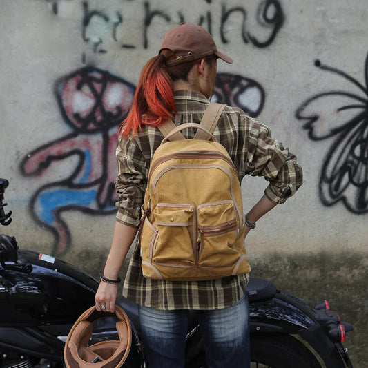 Vintage Canvas Backpack – 20oz Heavyweight Leather Trim
